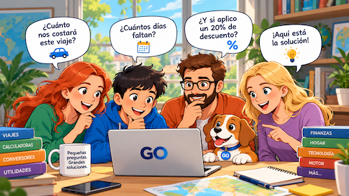 Personas planteándose distintas necesidades cotidianas antes de resolverlas con Gratis Online